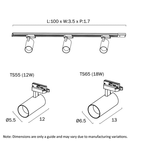 Logik 55 1m Track with 3 x 18W CCT LED Heads Single Phase 3 Wire White