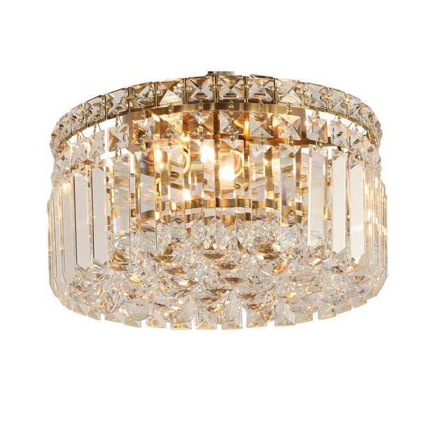 Rotondo Small 30cm Flush 3 Light Crystal Glass Satin Brass