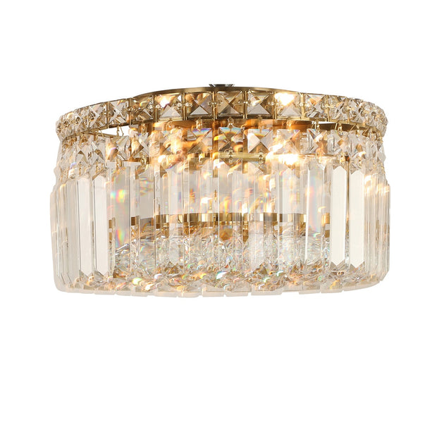 Rotondo Small 30cm Flush 3 Light Crystal Glass Satin Brass