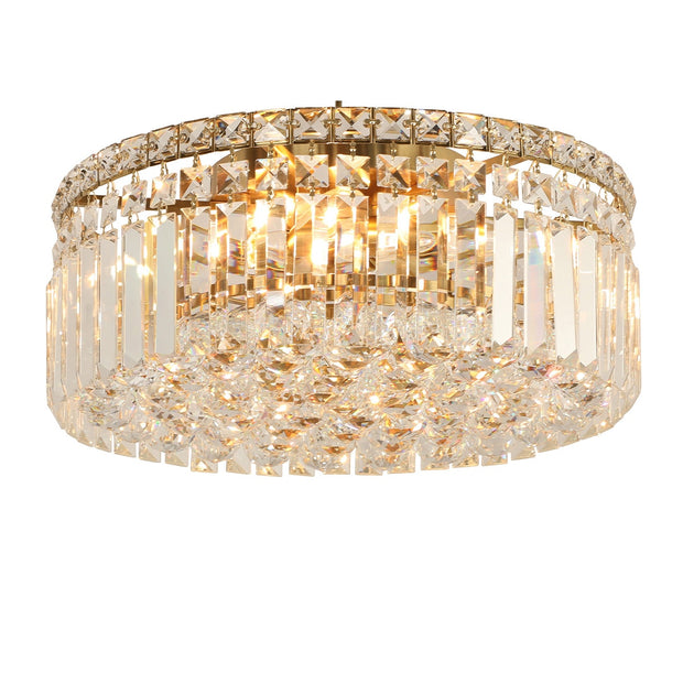 Rotondo Medium 40cm Flush 5 Light Crystal Glass Satin Brass