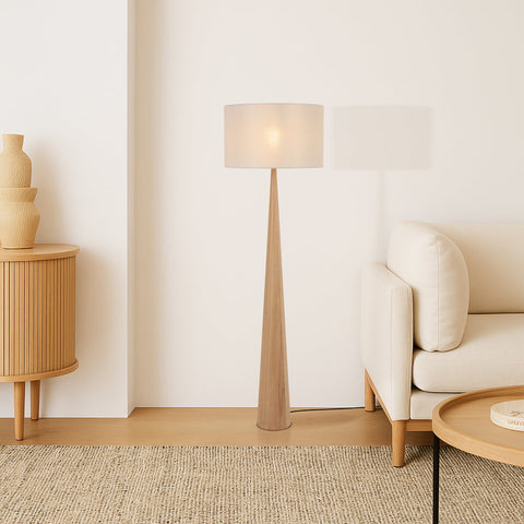Lovisa Floor Lamp Oak with Cream Linen