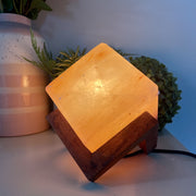 CUBE With Wooden Stand Himalayan Salt Lamp