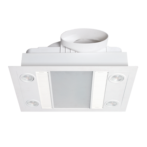 Linux DC Motor 3 -in-1 Bathroom Heater with 1000W Halogen Heat Lamp, Exhaust Fan and GU10 LEDs White