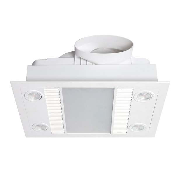 Linux DC Motor 3 -in-1 Bathroom Heater with 1000W Halogen Heat Lamp, Exhaust Fan and GU10 LEDs White