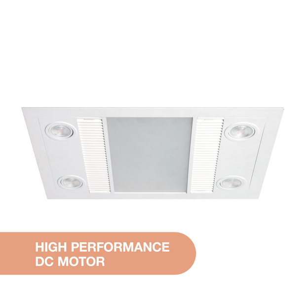 Linux DC Motor 3 -in-1 Bathroom Heater with 1000W Halogen Heat Lamp, Exhaust Fan and GU10 LEDs White