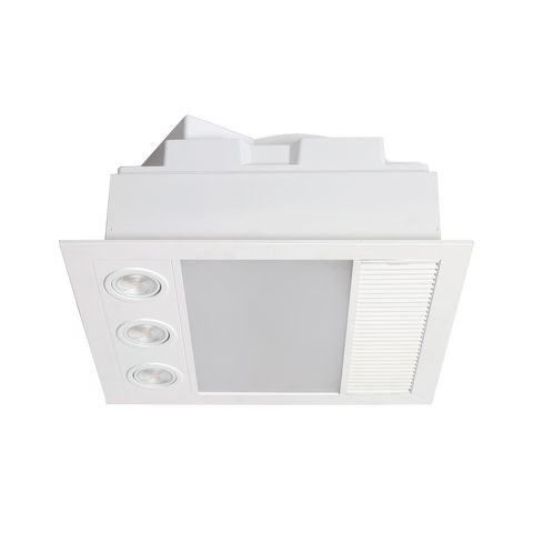 Linux Mini DC 1000w Halogen 3 in 1 Bathroom Heater & High Extraction Exhaust Fan with LED Light White