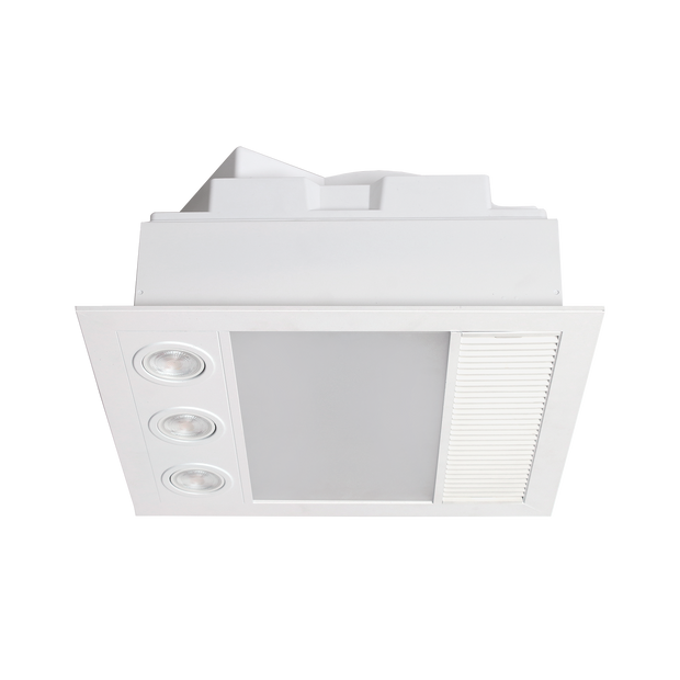 Linux Mini DC 1000w Halogen 3 in 1 Bathroom Heater & High Extraction Exhaust Fan with LED Light White
