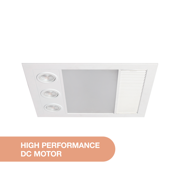 Linux Mini DC 1000w Halogen 3 in 1 Bathroom Heater & High Extraction Exhaust Fan with LED Light White