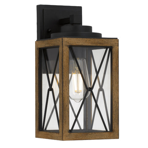 Mallory 30 IP43 Exterior Wall Light Black Sand with Wood