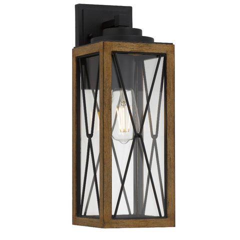 Mallory 40 IP43 Exterior Wall Light Black Sand with Wood