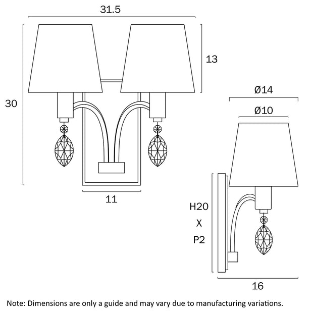 Malvern 2 Light Antique Silver Wall Light