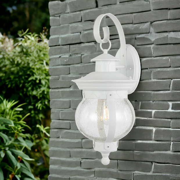 Mamo IP43 Exterior Wall Light White with Clear Seeded Glass