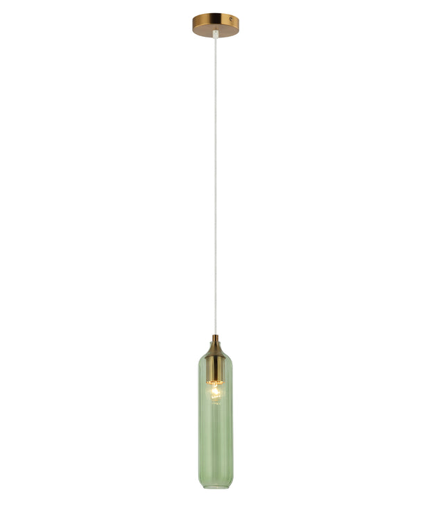 Manga E27 Green and Brass Cylinder Pendant Light