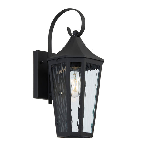 MARQUES Black with Textured Glass IP43 E27 Wall Light