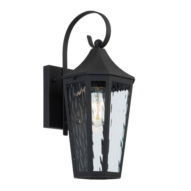 MARQUES Black with Textured Glass IP43 E27 Wall Light