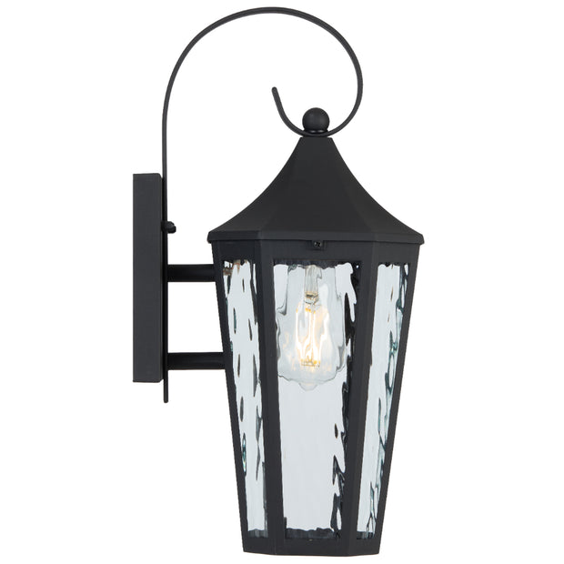 MARQUES Black with Textured Glass IP43 E27 Wall Light