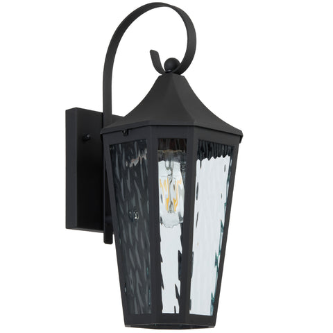 MARQUES Black with Textured Glass IP43 E27 Wall Light