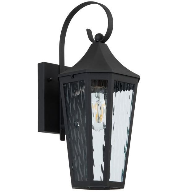 MARQUES Black with Textured Glass IP43 E27 Wall Light