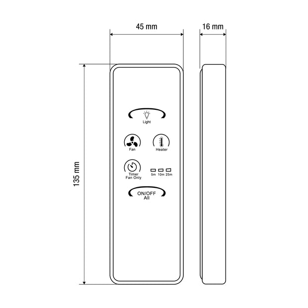 Remote Control Kit to Suit 3 in 1 Bathroom Heater Exhaust Fan