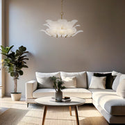 MONTE 12 Light Brass with Frost Glass Leave Round E14 Pendant