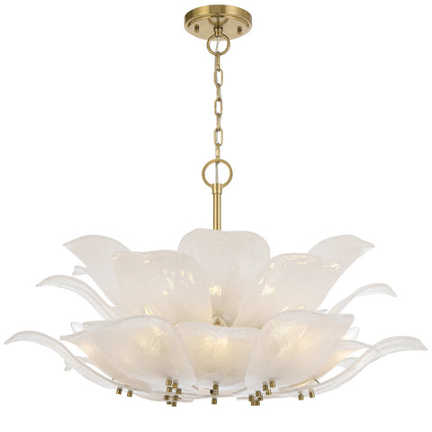 MONTE 12 Light Brass with Frost Glass Leave Round E14 Pendant