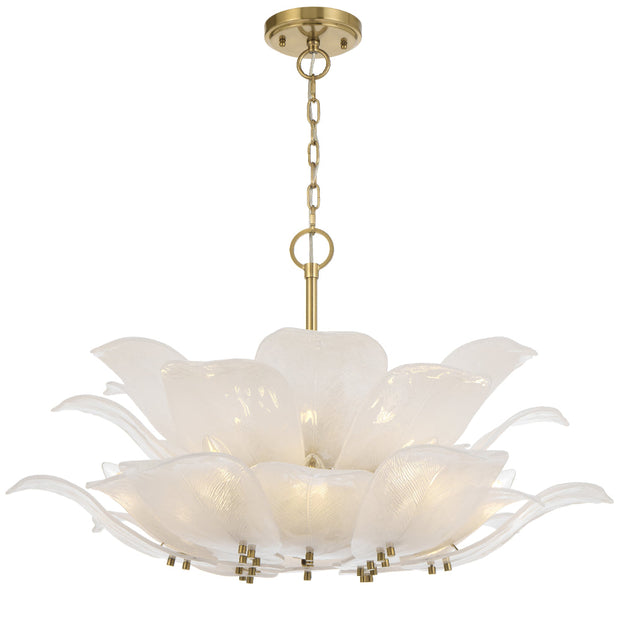 MONTE 12 Light Brass with Frost Glass Leave Round E14 Pendant