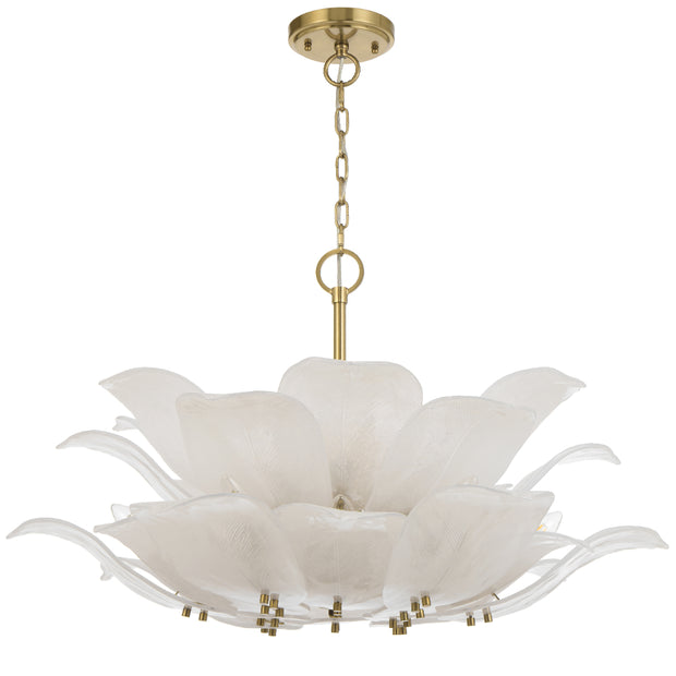 MONTE 12 Light Brass with Frost Glass Leave Round E14 Pendant