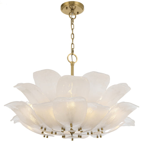 MONTE 12 Light Brass with Frost Glass Leave Round E14 Pendant