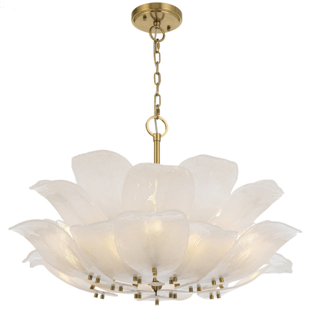 MONTE 12 Light Brass with Frost Glass Leave Round E14 Pendant