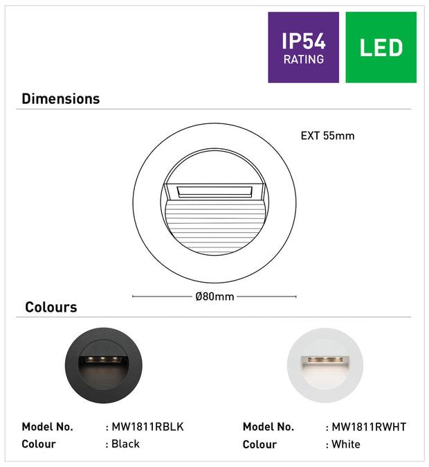 Rye 1.2W LED Round Steplight White