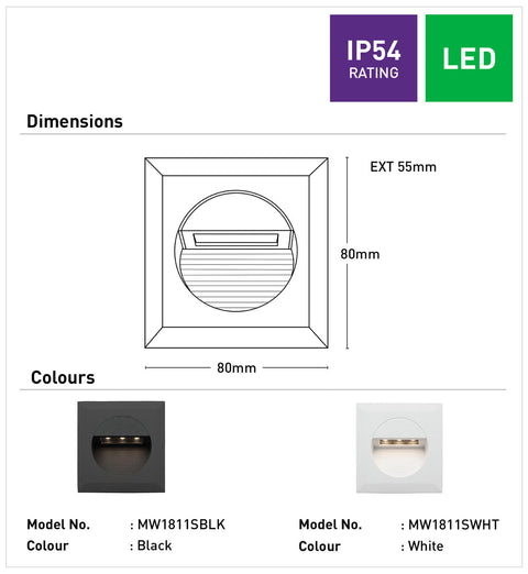 Rye 1.2W LED Square Steplight Black