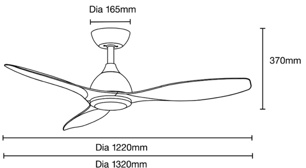 Elite 52 3 Blade DC Smart Ceiling Fan Black