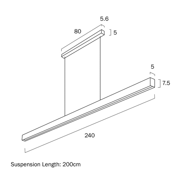 NAVARO II 60W LED CCT Triac Dimmable Black 2400mm Pendant