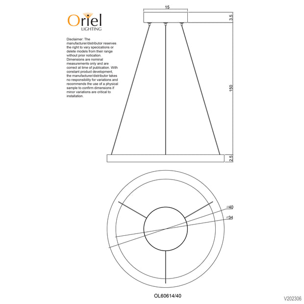 NEBULA 18w LED CCT 40cm Black Ring Pendant