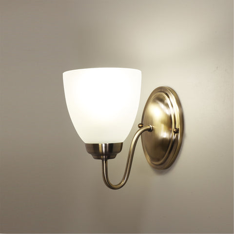 ROCHESTER Single E27 Antique Brass with Frost Glass Traditional Wall Light