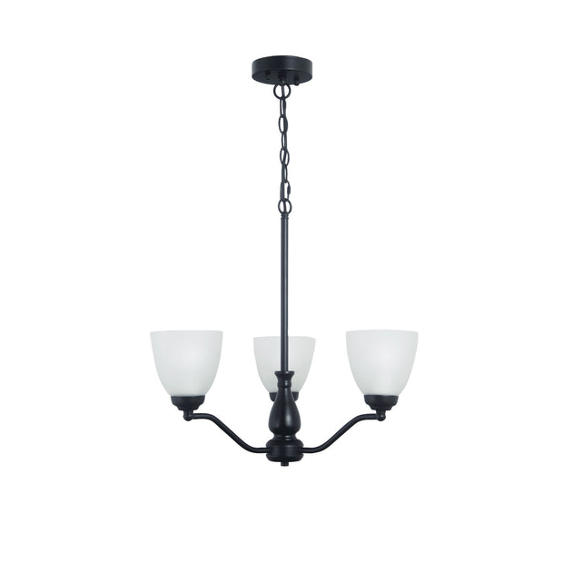 Rochester 3 Light E27 Black with Frost Glass Traditional Pendant