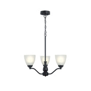 Rochester 3 Light E27 Black with Frost Glass Traditional Pendant