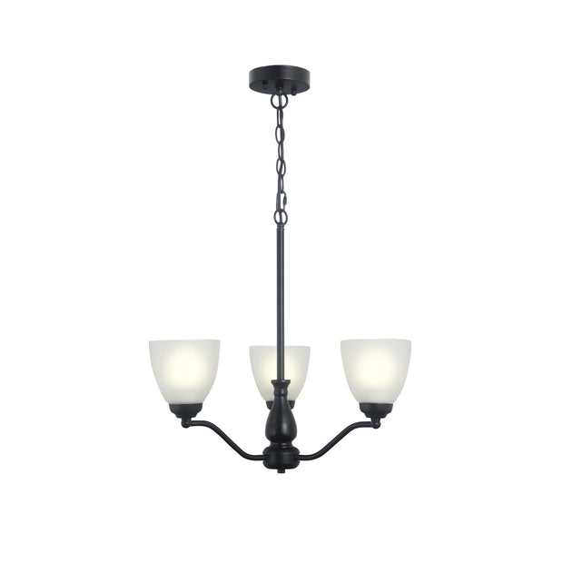 Rochester 3 Light E27 Black with Frost Glass Traditional Pendant