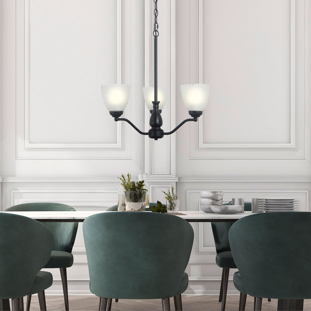Rochester 3 Light E27 Black with Frost Glass Traditional Pendant