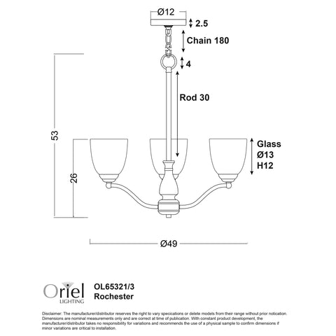 Rochester 3L Antique Brass Traditional Pendant