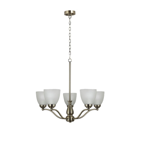 Rochester 5 Light E27 Antique Brass with Frost Glass Traditional Pendant