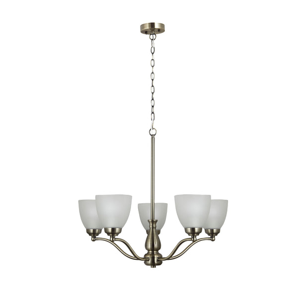 Rochester 5 Light E27 Antique Brass with Frost Glass Traditional Pendant