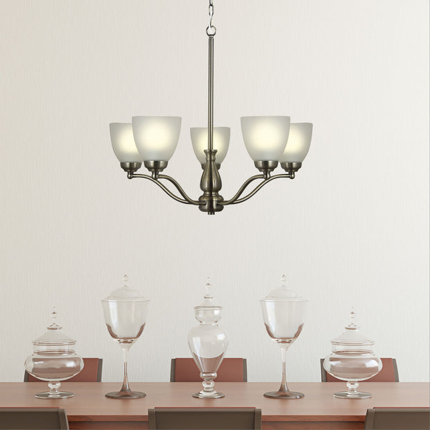 Rochester 5 Light E27 Antique Brass with Frost Glass Traditional Pendant