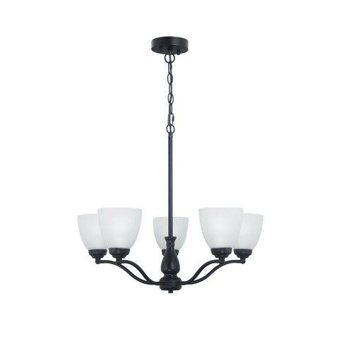 Rochester 5 Light E27 Black with Frost Glass Traditional Pendant