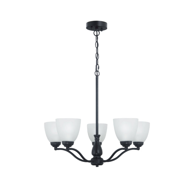 Rochester 5 Light E27 Black with Frost Glass Traditional Pendant