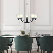 Rochester 5 Light E27 Black with Frost Glass Traditional Pendant
