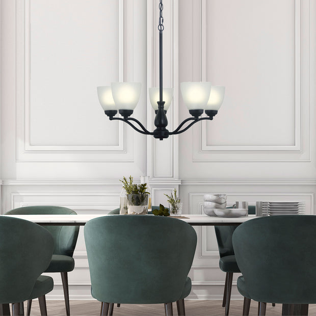 Rochester 5 Light E27 Black with Frost Glass Traditional Pendant