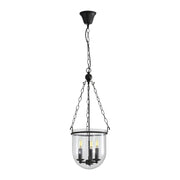 WESTON 3 Light E14 Single Bowl Black and Clear Glass Traditional Pendant