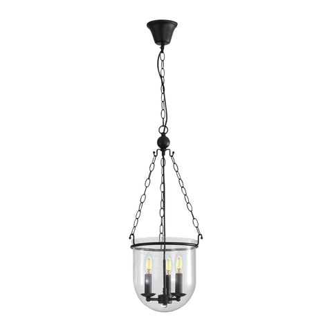 WESTON 3 Light E14 Single Bowl Black and Clear Glass Traditional Pendant