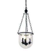 WESTON 3 Light E14 Single Bowl Black and Clear Glass Traditional Pendant